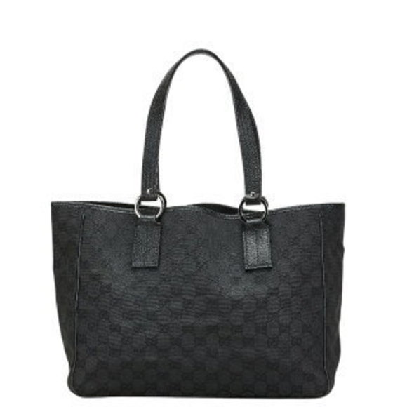 Gucci GG Canvas Tote Bag Black Leather - Picture 1 of 8